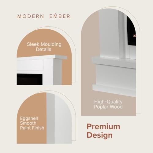 Modern Ember Patton White Mantel Package 64" W x 42" H with 42 Inch Electric Fireplace - 5 Flame Colors, 10 Ember Bed Colors, Log Kit & Crystal Embers | Alexa/WiFi Enabled Modern Ember