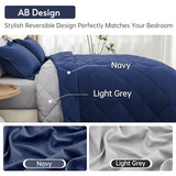 MUXHOMO 5 Pieces Twin Comforter Set, Reversible Bed in a Bag Twin Size, All Season Bedding Set with Comforter, Flat Sheet, Fitted Sheet, Pillowcases & Shams, Navy & Light Grey MUXHOMO