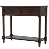 P PURLOVE Sofa Table Antique Style Wooden Console Table with 2 Drawers and Bottom Shelf (Dark Espresso) P PURLOVE