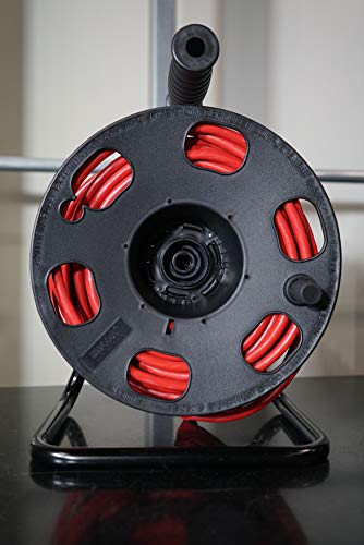 Woods 22849 Metal Extension Cord Reel Stand In Black, Heavy Duty, Quick Snap Together Design, Sturdy and Durable Stand, Easy to Grip Handles, Holds Up To 100 Feet, 14/3 Gauge Cord Woods