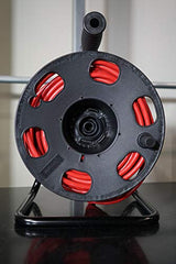 Woods 22849 Metal Extension Cord Reel Stand In Black, Heavy Duty, Quick Snap Together Design, Sturdy and Durable Stand, Easy to Grip Handles, Holds Up To 100 Feet, 14/3 Gauge Cord Woods