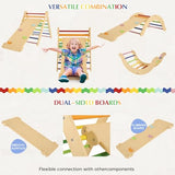 Belleur 7 in 1 Wood Pikler Triangle Set, Foldable Toddler Climbing Toys Indoor, Montessori Climbing Set with Ramp, Arch & Climbing Triangle, Baby Climbing Gym, Indoor Playground for Kids 1-6 - Rainbow Belleur