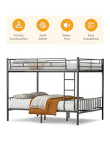 Miscoos Queen Over Queen Bunk Bed, Heavy-Duty Queen Bed Frame with Safety Full-Length Guardrails & Anti-Slip Ladder, Metal Bunk Bed for Teens Adults, Noise Reduced, Black Miscoos