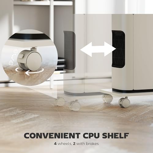 HOMCOM Gaming Desk, 62" L Shaped Desk with Power Outlets & LED Lights, 86" 2 Person Computer Table with Shelf & Rolling CPU Stand, Reversible Corner Office Table with Hutch, White HOMCOM