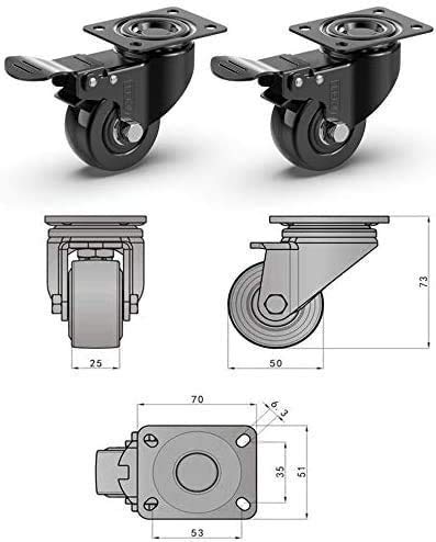 GBL 2" Heavy Duty Caster Wheels with Brakes + Screws - up to 440Lbs - Set of 4 No Floor Marks Silent Castor for Furniture - Rubbered Trolley or Pallet Swivel Wheels - Black Casters GBL