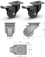 GBL 2" Heavy Duty Caster Wheels with Brakes + Screws - up to 440Lbs - Set of 4 No Floor Marks Silent Castor for Furniture - Rubbered Trolley or Pallet Swivel Wheels - Black Casters GBL