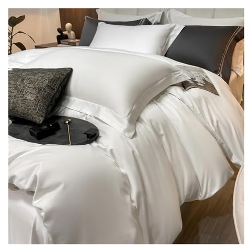 JIQHOHX 3pcs/Set White Duvet Cover Set Egyptian Cotton Luxury Bedding Sets Single Queen King Bed Cover Solid Quilt Cover with Pillowcase,Summer Duvet Cover Sets (F Cover 200X230 cm) JIQHOHX