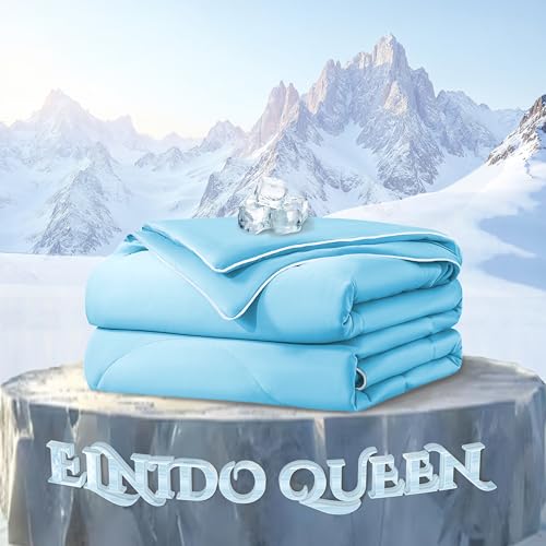ELNIDO QUEEN Cooling Comforter for Hot Sleepers, Summer Cooling Blanket Twin Size for Night Sweats, Q-Max 0.45 Breathable All-Season Lightweight Blanket, (68x90 inch，Blue ELNIDO QUEEN