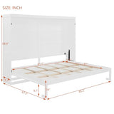 Polibi Queen Size Murphy Bed Wall Bed Cabinet with LED Lights, Space Saving Folding Bed for Home Office and Guest Room, Easy Pull-Down Mechanism, White Polibi
