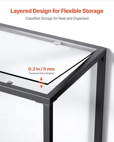 VEVOR Glass Console Table, 42 Inch Entryway Table, Modern Rectangle Sofa Table with Tempered Glass Top and Iron Legs, 2-Tier Consloe Desk for Living Room, Hallway, Entryway VEVOR