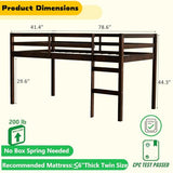Mirightone Low Loft Bed Twin Size, Wood Junior Loft Bed Frame with Ladder for Kids Girls Boys Teens, Solid Rubberwood, Espresso Mirightone