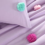 HOMBYS Pom Poms Bedding Comforter Set for Girls, 5 Piece Purple Boho Kids Comforter Set for All Season，Twin/Twin XL Size HOMBYS