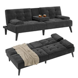 Shintenchi Futon Sofa Bed, Velvet Foldable Couch, Reclining Sleeper with Removable Armrests, Upholstered Loveseat Sofa Couch with Folding Cup Holders for Home, Office(Black) Shintenchi
