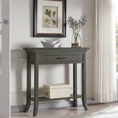 Topol Tray Edge Solid Wood Console Table with Drawer and Shelf, Smoke Gray Wash, Perfect for Entryways, Hallways, and Living Rooms – Leick Home, 10127-GR Leick Home
