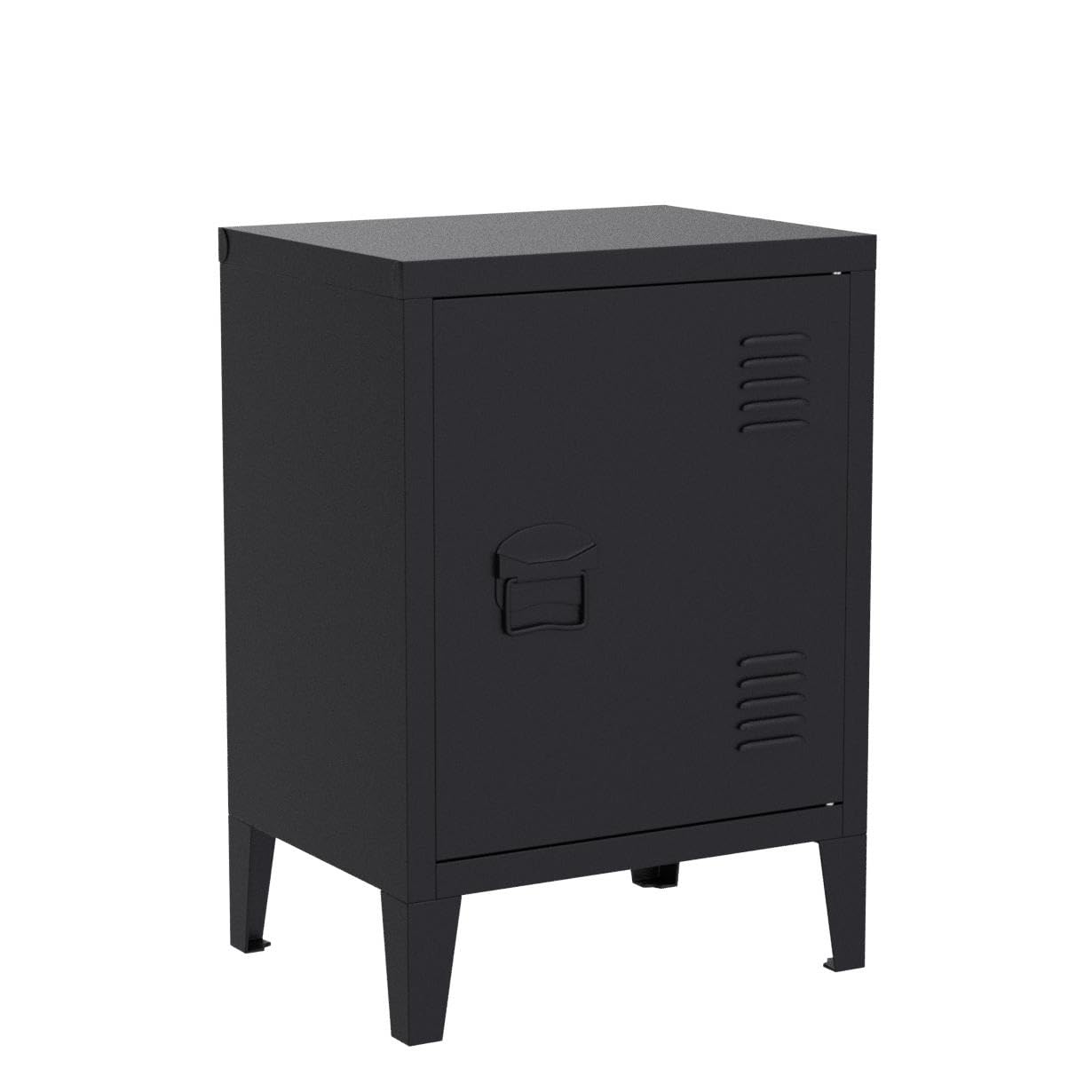 FurnitureR Industrial Metal Storage Cabinet Nightstand End Table Bedside Coffee Table,1 Door with Removable Shelf,Size:15.9'' x 12'' x 22.6'' (Black) - WoodArtSupply