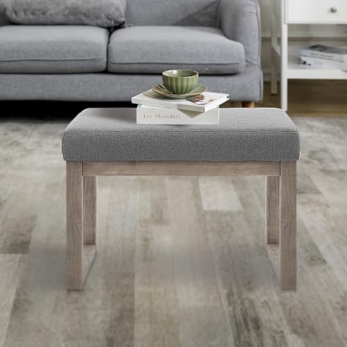 CangLong 27 Inch Wide Rectangle Ottoman Bench Grey Footstool, Linen Look Polyester Fabric for Living Room, Bedroom, Grey CangLong