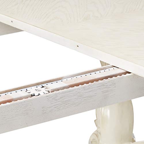 Acme Versailles Rectangular Wooden Dining Table with 2 Leaves in Bone White - WoodArtSupply