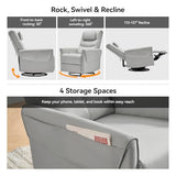 AIRSKY Leather Recliner Chair, Top Grain Leather, Italian Water-Washing Process, Movable Headrest,Recliner Chairs for Adults, Nursery Rocking Chairs,Swivel Rocker Recliner, Living Room Chair,Grey,R3