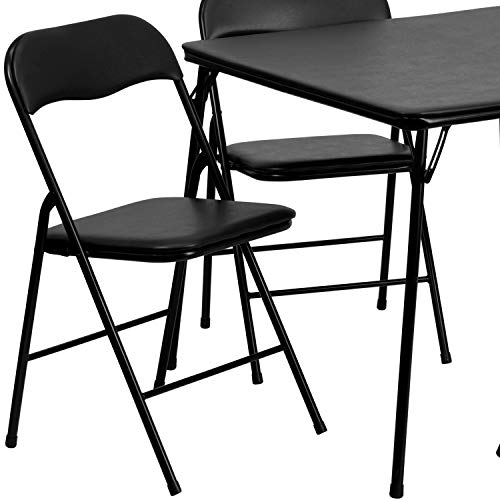 Flash Furniture Madison 5-Piece Folding Card Table and Chairs Set, Portable Event Table and Chairs Set, Black Flash Furniture
