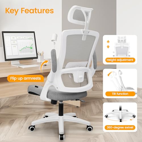 NEO Chair Ergonomic Office Desk Chair High Back Computer Gaming Mesh Chair with Comfy Task Adjustable Arms Lumbar Support Headrest Swivel for Home Office (Grey) NEO CHAIR