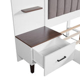 Merax King Size Bed Frame with 2 Nightstands and 2 Floating Shelves, Contemporary Platform Bed with Brown Polyester Upholstered Headboard, Middle Legs Support, No Box Spring Needed Merax