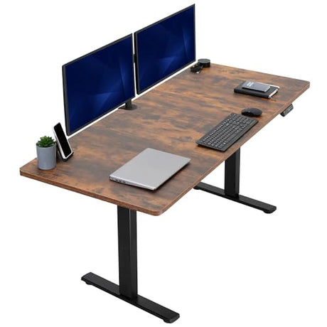 VIVO Electric 71 x 30 in Rustic Standing Desk, Memory Height Adjustment, 1B Series, Holds 220 lbs, Vintage Brown Top Black Frame, DESK-KIT-1B7N VIVO