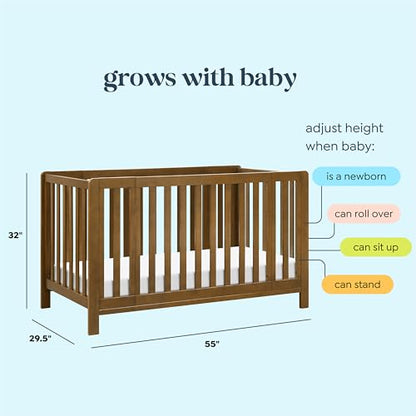 DaVinci Carter's Colby Grow 6-in-1 Convertible Bassinet to Crib in Walnut, GREENGUARD Gold Certified, Removable Wheels