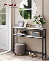 VASAGLE Console Table, 2-Tier Narrow Sofa Table with 2 Shelves, 7.9 x 39.4 x 31.5 Inches, for Living Room, Hallway, Entryway, Marble White and Ink Black ULNT131W59V1 VASAGLE