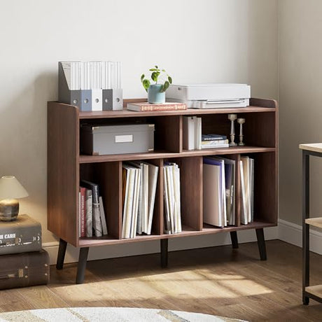 ChooChoo Record Player Stand, Turntable Stand with Vinyl Storage, Record Player Cabinet Up to 350 Albums, Cube Storage Organizer for Living Room, Walnut ChooChoo