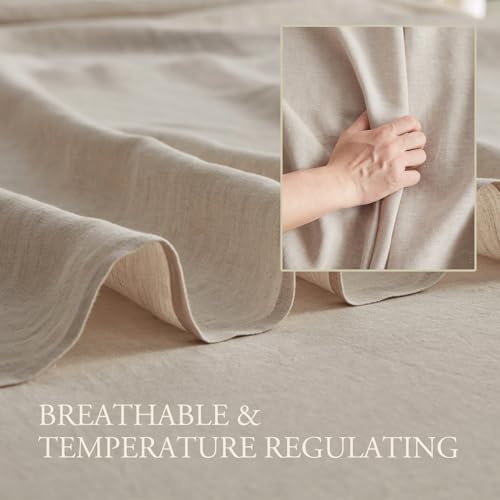 DAPU Pure Linen Sheets Set, 100% French Linen from Normandy, Breathable and Durable for Hot Sleepers, 4 Pcs Queen Size Sheets Set - 1 Flat Sheet, 1 Fitted Sheet, 2 Pillowcases (Natural Linen, Queen) DAPU