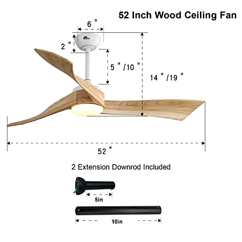 Sofucor Ceiling Fan 52 Inch Wood Ceiling Fan with Lights Remote Control Dimmable Light Reversible DC Motor Modern Ceiling Fan for Kitchen Bedroom Basement Dining Living Room Light Wood - WoodArtSupply