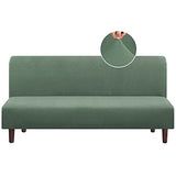 PrinceDeco Stretch Futon Slipcover Armless Futon Bed Cover Furniture Protector Without Armrests with Elastic Bottom for Kids, Soft Jacquard Fabric Small Checks, Machine Washable, Loden Frost PrinceDeco