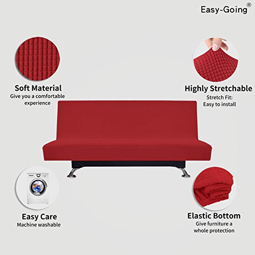 Easy-Going Stretch Futon Slipcover Armless Futon Bed Cover Furniture Protector Without Armrests with Elastic Bottom for Kids, Soft Jacquard Fabric Small Checks (Large, Christmas Red) Easy-Going