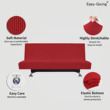 Easy-Going Stretch Futon Slipcover Armless Futon Bed Cover Furniture Protector Without Armrests with Elastic Bottom for Kids, Soft Jacquard Fabric Small Checks (Large, Christmas Red) Easy-Going