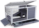 PETSFIT Guinea Pig House Leak Proof Design, Spruce Wood Rabbit Hutch with Bottom Net Hideout for Rest and Ramp for Enter and Out Solid Grey Petsfit
