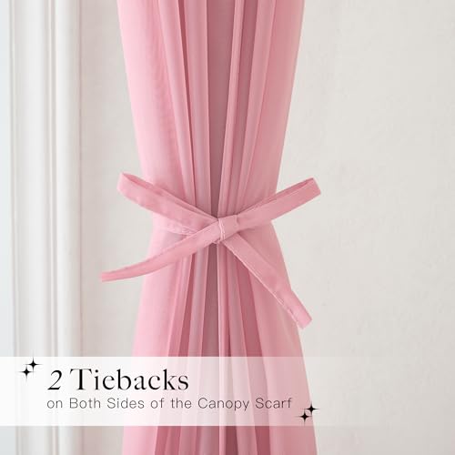 NICETOWN Decorative Pink Bed Canopies & Drapes for Kids Room - Voile Sheer Toddler Bed Canopy Curtain Scarf Valance DIY for Bedroom, 1 Panel, W114 x L180