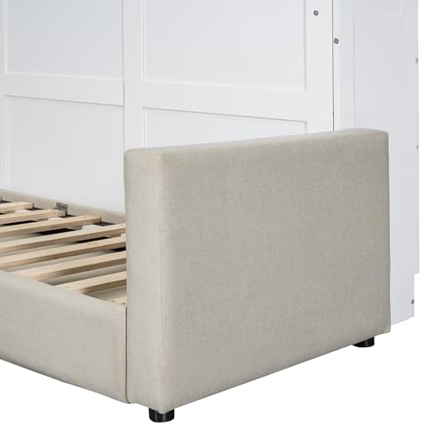 Merax Queen Size Murphy Cabinet Bed with Storage, Wood Folding Sofa with Open Shelves, Space-Saving Wall Bed for Guest Room and Home Office Merax