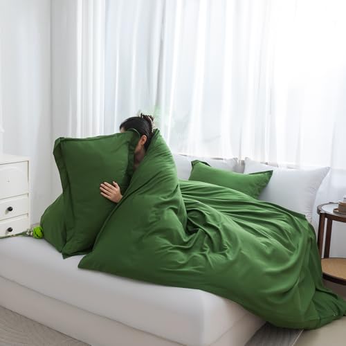 SheRest Olive Green Duvet Cover - Soft Brushed Microfiber, 3 Pieces, 1 Duvet Cover 80x90 Inches with Zipper Closure 8 Ties & 2 Pillow Shams, Breathable Bedding Set for All Season, Full (No Comforter) SheRest