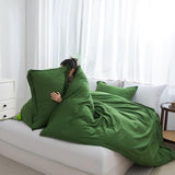SheRest Olive Green Duvet Cover - Soft Brushed Microfiber, 3 Pieces, 1 Duvet Cover 80x90 Inches with Zipper Closure 8 Ties & 2 Pillow Shams, Breathable Bedding Set for All Season, Full (No Comforter) SheRest