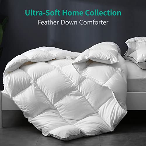 APSMILE Luxury All Season Down Feather Fibers Comforter Full/Queen Size Duvet Insert - 100% Organic Cotton, High Fill Power Medium Warmth, (Ivory White, 90X90) APSMILE