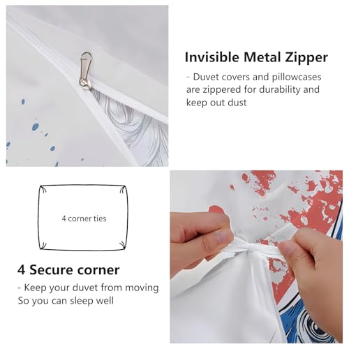 Aesthetic Duvet Cover Set White - Single 3-Piece Double-Sided Printed Bedding with Minimalist Fish Flag National Design, Ultra-Soft Microfiber Quilt Cover with Zipper for a Calm Generic