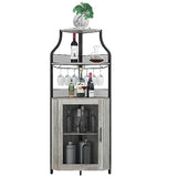 GAOMON Corner Wine Bar Rack Cabinet with Detachable Wine Rack, Bar Cabinet with Glass Holder, Small Sideboard and Buffet Cabinet with Mesh Door (Grey) GAOMON