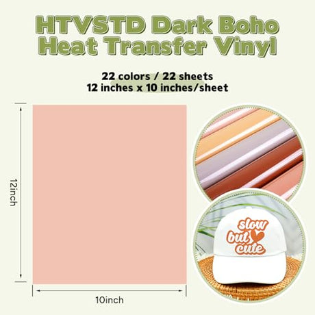 HTVSTD Boho Heat Transfer Vinyl -22 Sheets 12 * 10inches Patterned HTV Vinyl Dark Boho Iron on Vinyl for T-Shirts DIY Fashion HTVSTD