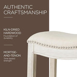 Maven Lane Adrien Saddle Bar Stool in White Oak Finish with Natural Fabric Upholstery Maven Lane