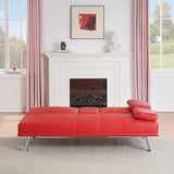 Zentrava Red 67" Convertible 2 in 1 Futon Sofa Bed with 2 Cup Holders,Modern PU Leather Folding Loveseat Sleeper Couches w/Adjustable Backrest for Living Room Apartment Office Easy Assemble (Red) Zentrava