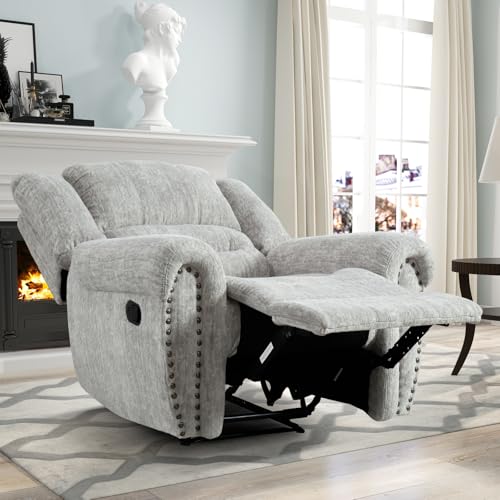 CANMOV Manual Recliner Chair, Classic and Traditional Manual Recliner Chair with Comfortable Arms and Back Single Sofa for Living Room, White Grey