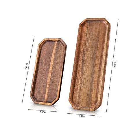 Set of 2 Solid Acacia Wood Serving Trays 16" and 12" Rectangular Wooden Serving Platters for Dessert, Food, Vegetables, Fruit, Charcuterie, Appetizer Serving Tray, Cookie Platter Cheese Board BF BILL.F SINCE 1983