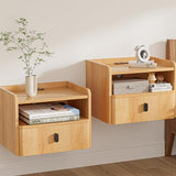 GENGKHAN Floating Nightstand Set of 2, Modern Wall Mount Bedside Table with Drawer & Open Shelf, Space-Saving Night Stands with Charging Station, Natural Wood Finish for Bedroom GENGKHAN