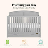 Dream On Me Storybrooke 5-in-1 Convertible Full-Size Crib with Under Drawer, Pebble Grey, GreenGuard Gold & BSA, Convert to Toddler, Day & Full-Size Bed, 3 Mattress Heights, Sustainable Pinewood