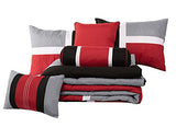 Chezmoi Collection 7-Piece Quilted Patchwork Comforter Set, Red/Gray/Black, Queen Chezmoi Collection